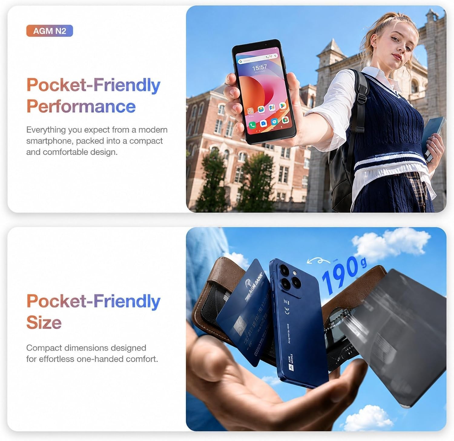 AGM Note N2 Mini Smartphone – Compact Android 16 GO Phone with Dual SIM & Expand