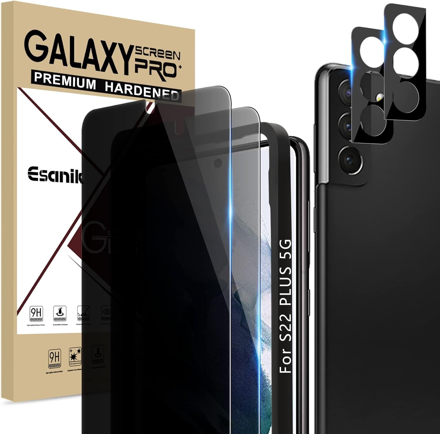 2+2 Pack Privacy Screen Protector & Camera Lens Protector for Samsung Galaxy S22