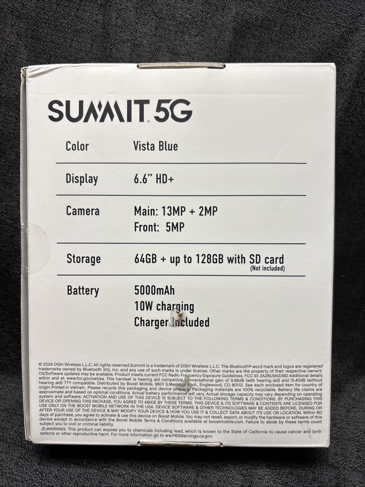 Summit 5G, 64GB, Blue – Boost Mobile Prepaid Smartphone – Brand New