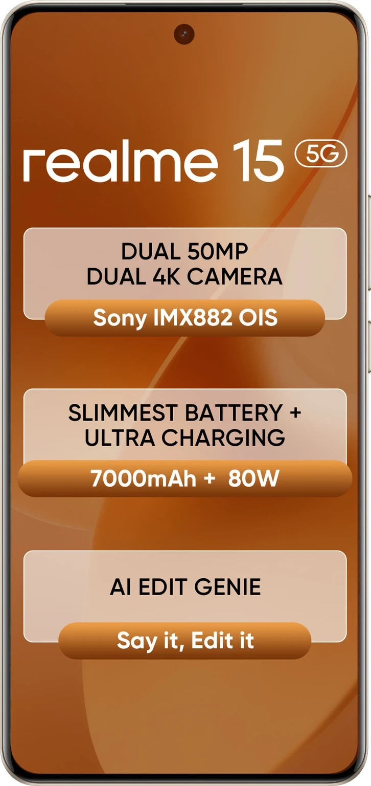 realme 15 (Silver, 256GB) (8 GB RAM) Mediatek Dimensity 7300+ 5G Global version