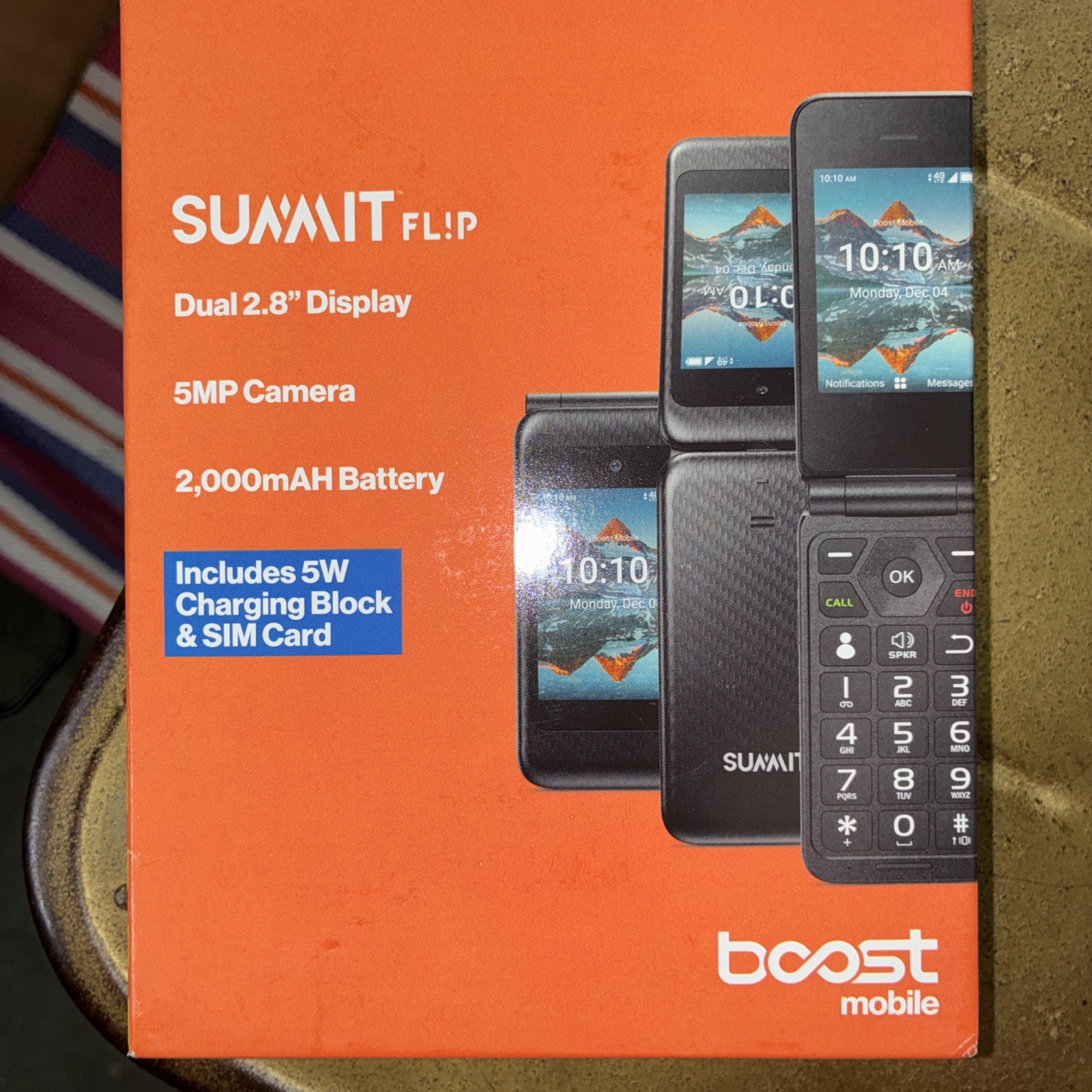Boost Mobile Prepaid Summit Flip Phone 8GB 5MP 2.8” Black NEW SEALED!