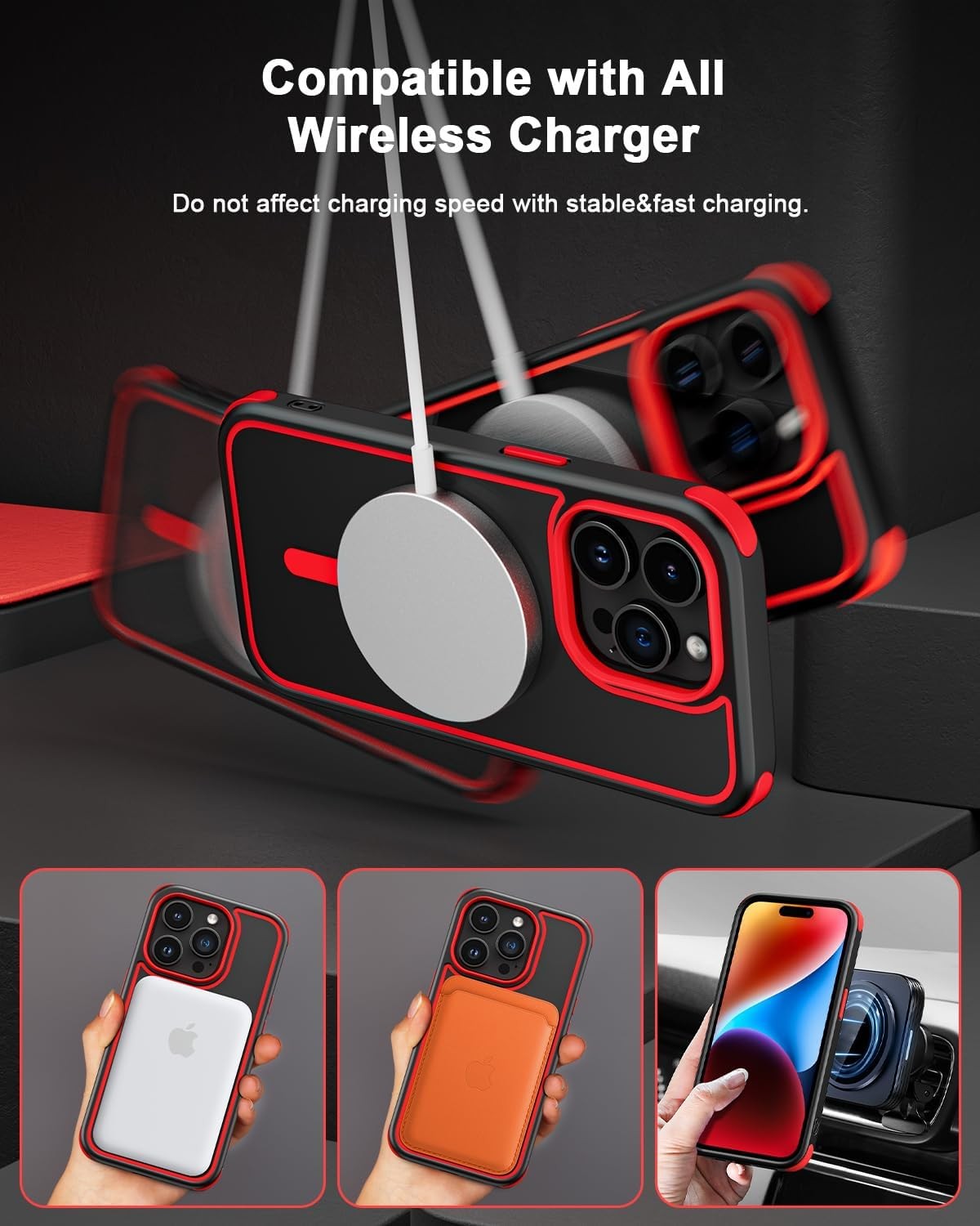 iPhone 14 Pro Max Case, Crystal Clear Case with Magnetic Ring, Multicolor Bumper