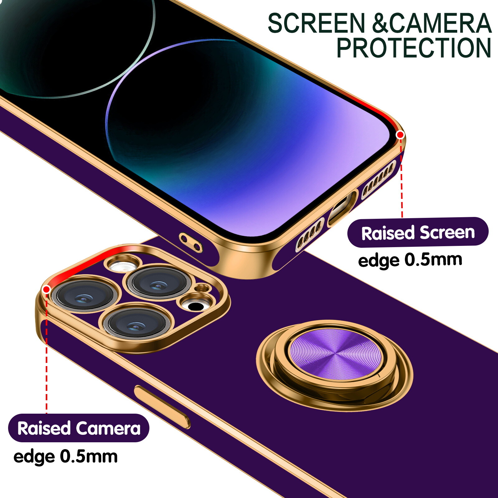 Phone Case For iPhone 15 Pro Max 14 16 Plus Heavy Duty Shockproof Ring Cover