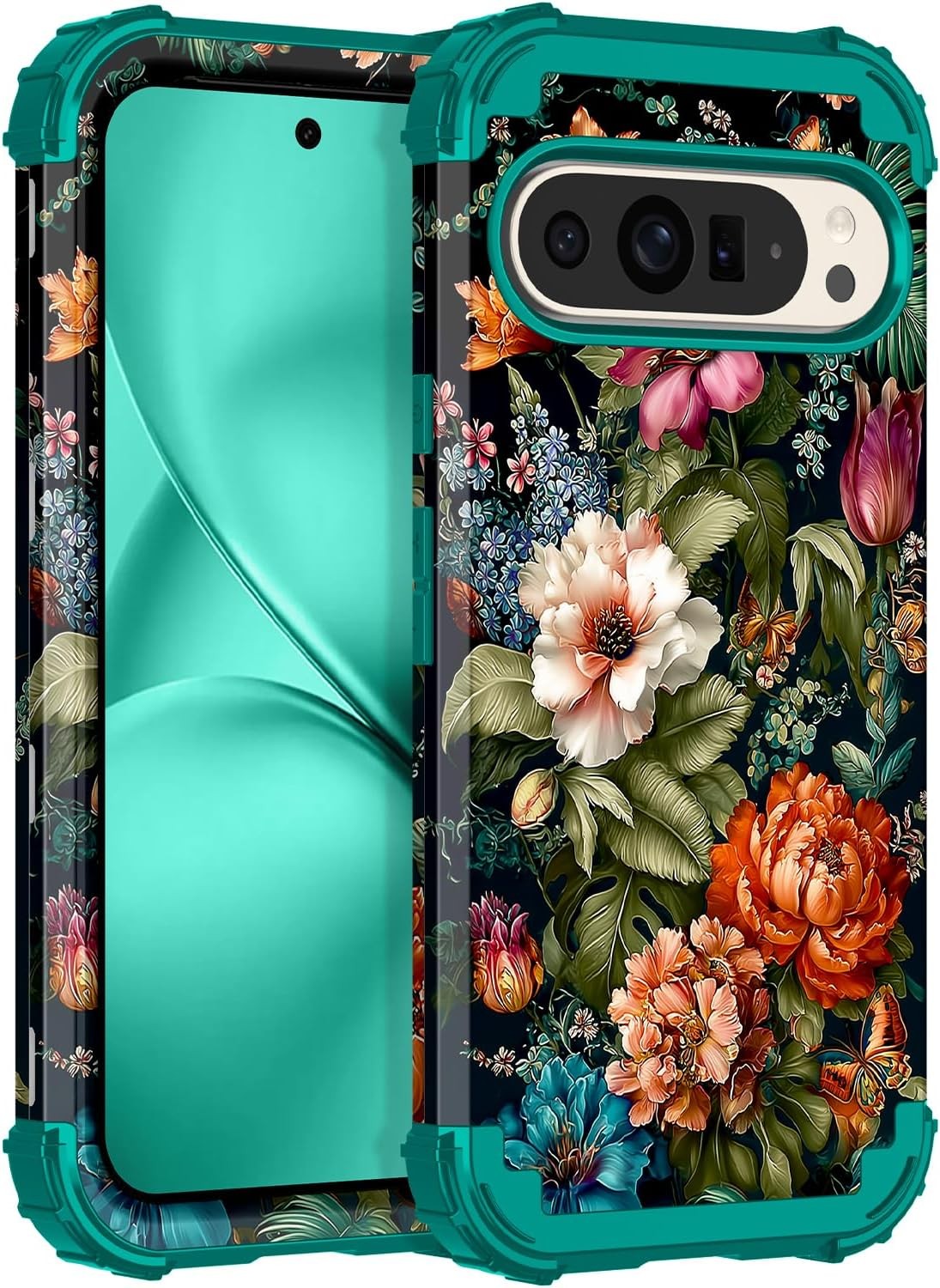 Floral Shockproof Rugged Heavy Duty Case for Google Pixel 10/10 Pro 6.3 inch