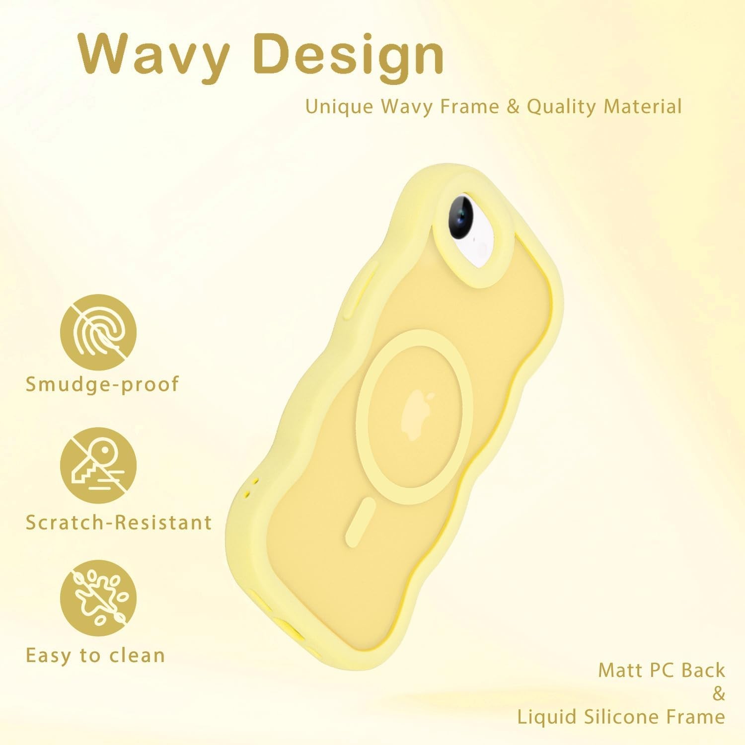 Cute Translucent Matte Magnetic Case for iPhone 16e 17e, Wavy Frame Design, Yell
