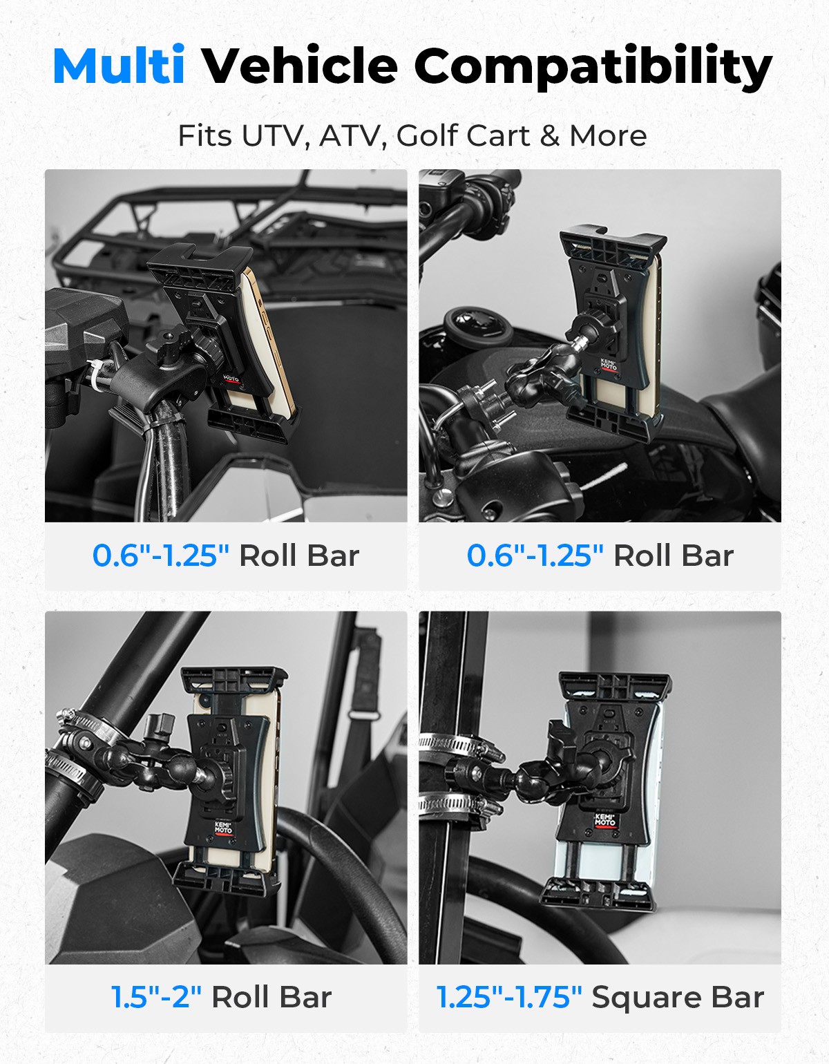 KEMIMOTO 0.6″-2″ Roll Bar UTV Cell Phone Holder Mount for Polaris RZR Ranger X3