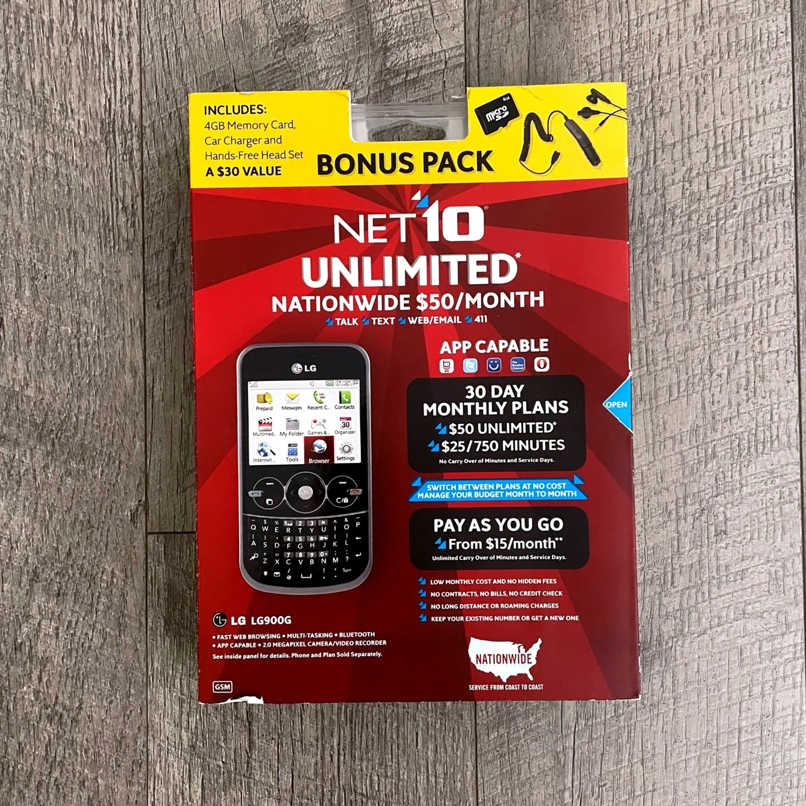 LG LG900G Net10 Prepaid Cell Phone QWERTY Keyboard Bonus Pack New 4GB MicroSD