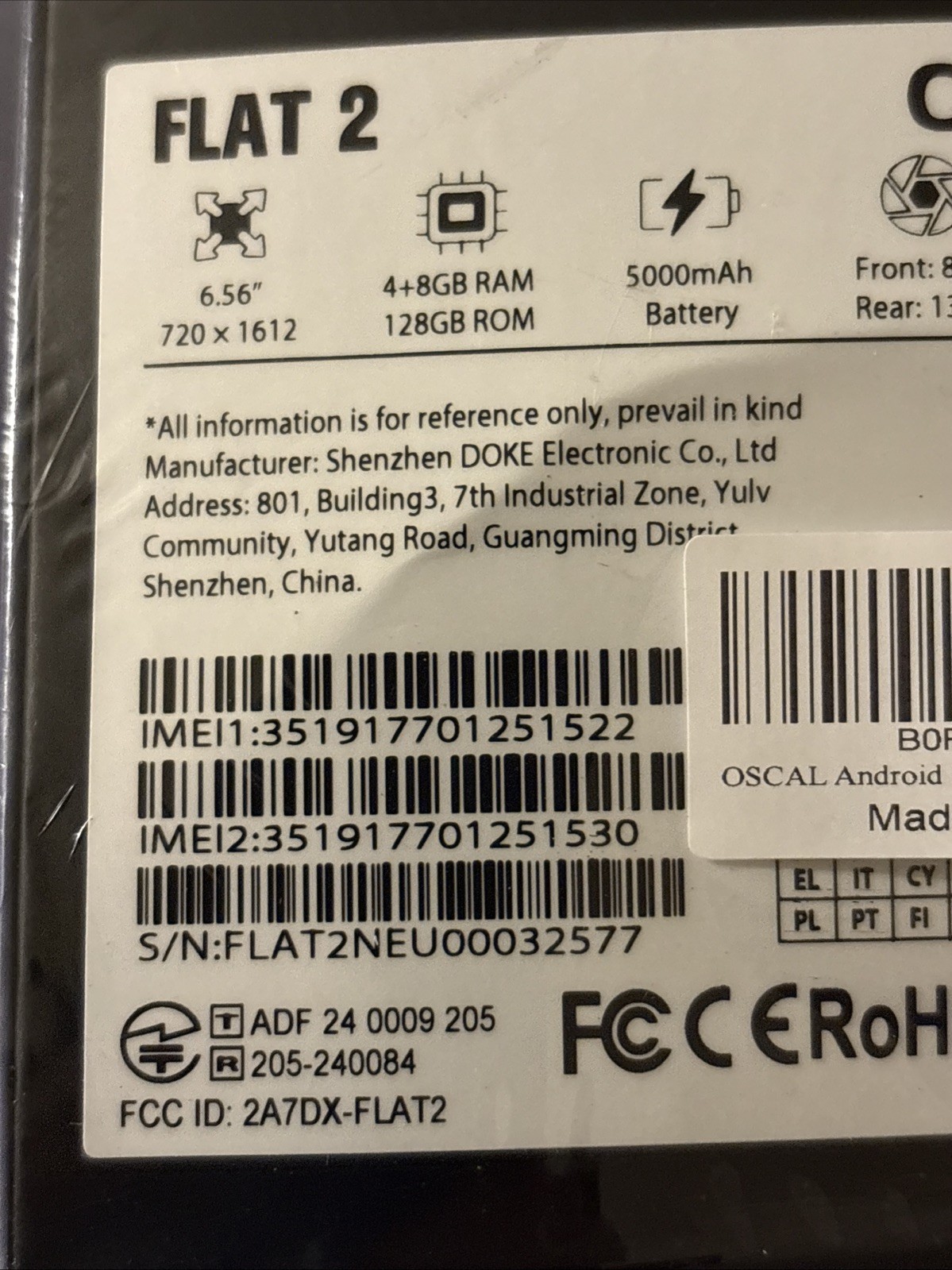 OSCAL FLAT 2 – Elevate Your Mobile Experience! 128gb New In Box Sealed