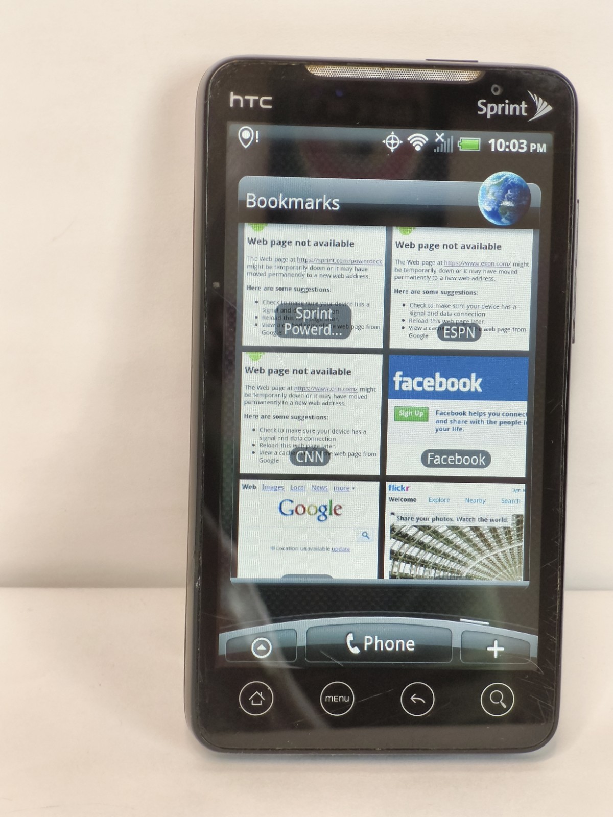 HTC Evo4G smartphone. Sprint. powers on. Parts/repair only.