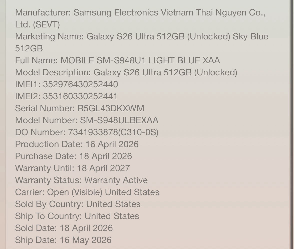 Samsung Galaxy S26 Ultra Unlocked 512GB Sky Blue READ DESCRIPTION as Is C5