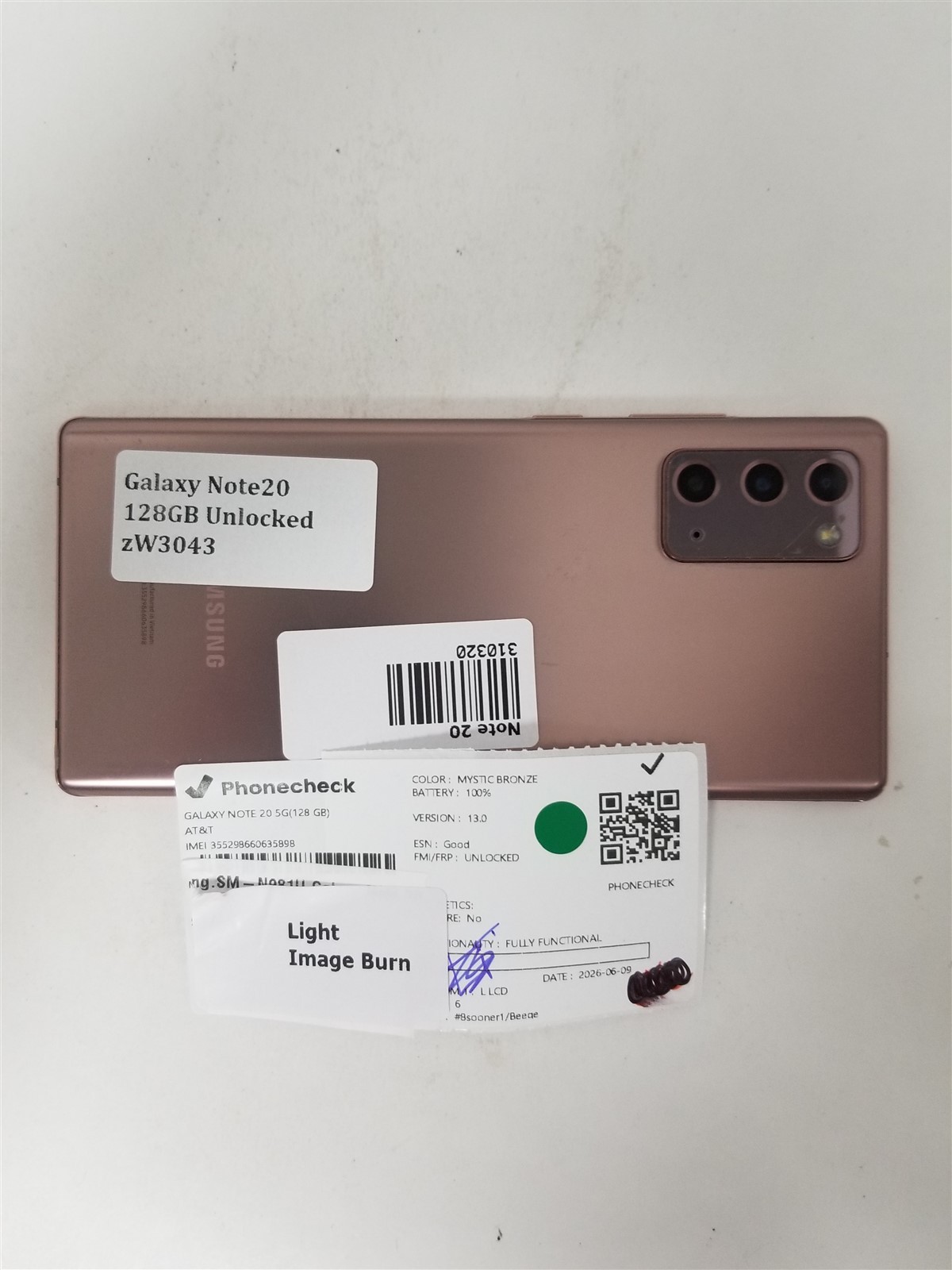 Samsung Galaxy Note 20 5G 128GB Bronze SM-N981U (Unlocked) Discounted zW3043
