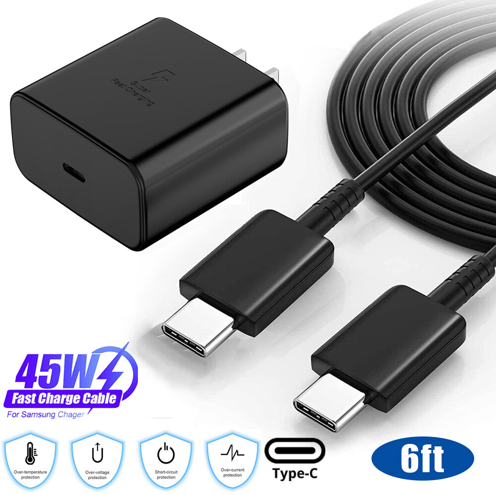 45W Super Wall Charger Adapter 6ft Type C Cable for Samsung Galaxy S23 S22 S21 +