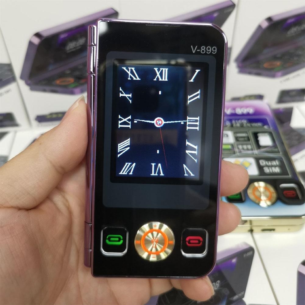 Dual Screen Mobile Phone Folding Flip Cell Large Button V8 Pro Sim Flashlight