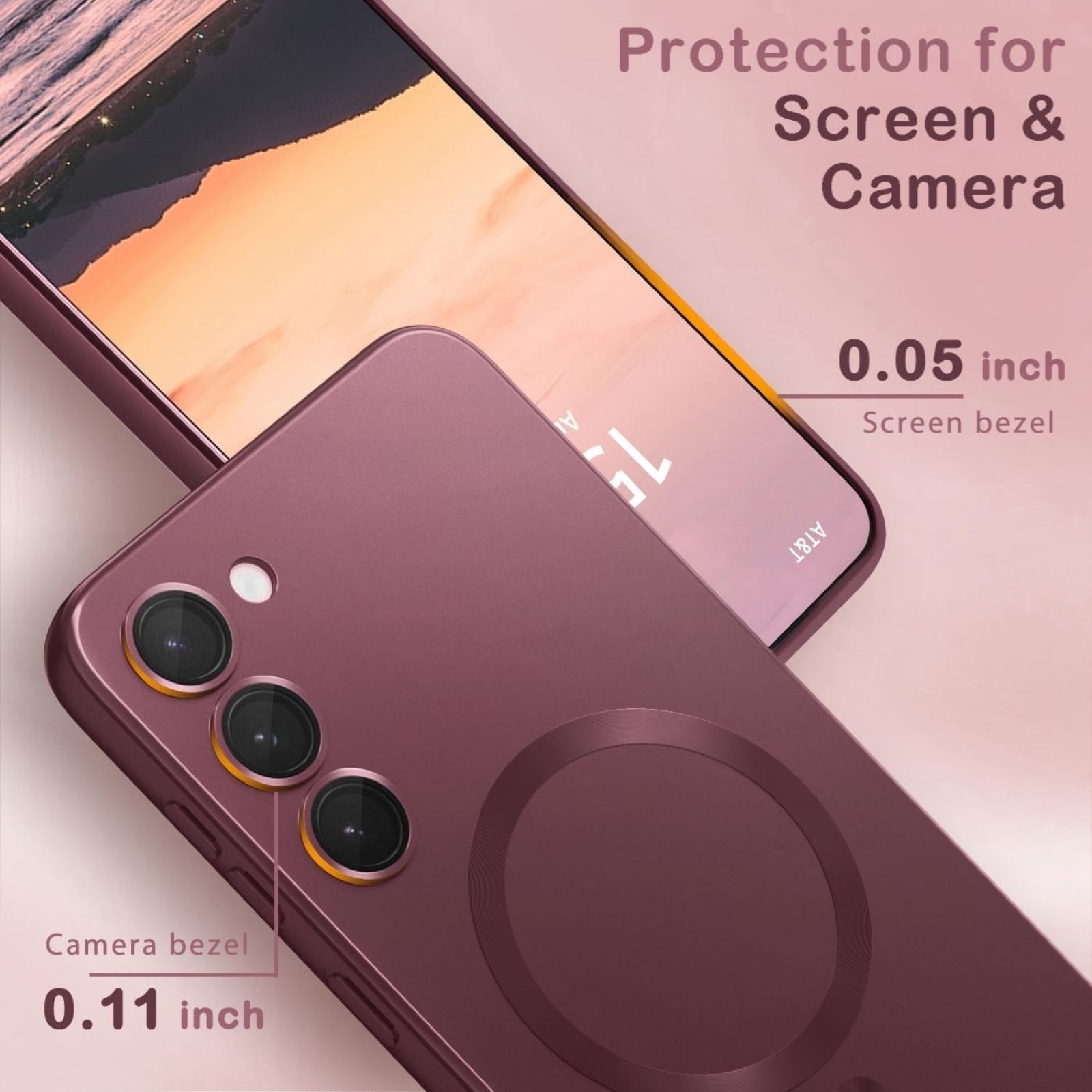 Magnetic Burgundy Slim Soft Silicone Case for Samsung Galaxy S23 Plus with Lens