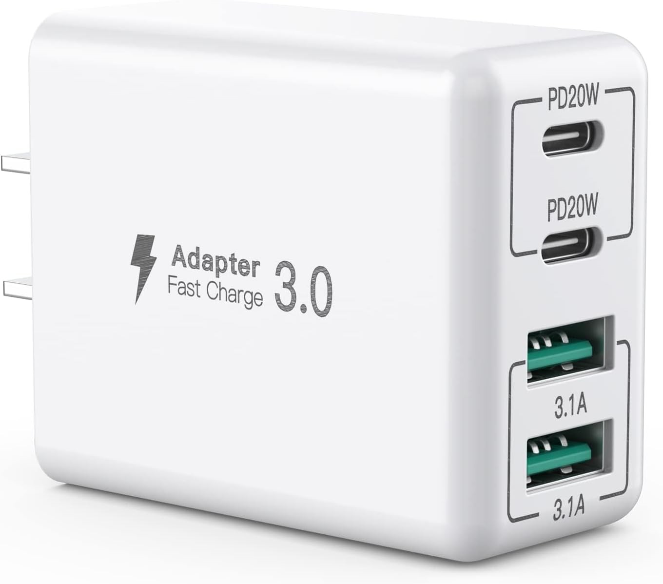 USB C Wall Charger, 40W 4-Port Fast Charging Block Dual Port PD+QC Wall Plug