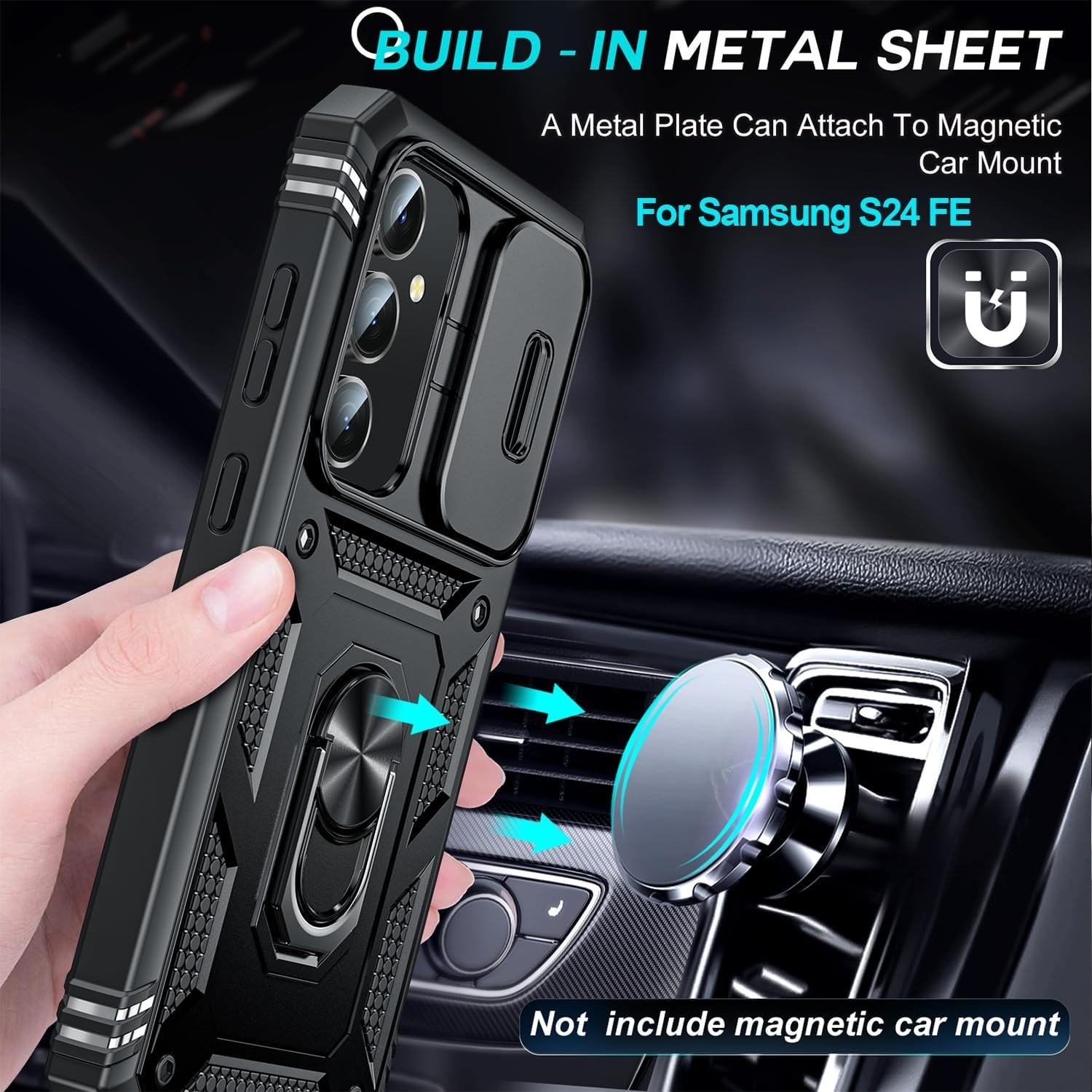 for Samsung Galaxy S24-FE Case Military Grade with Stand,Magnetic Support