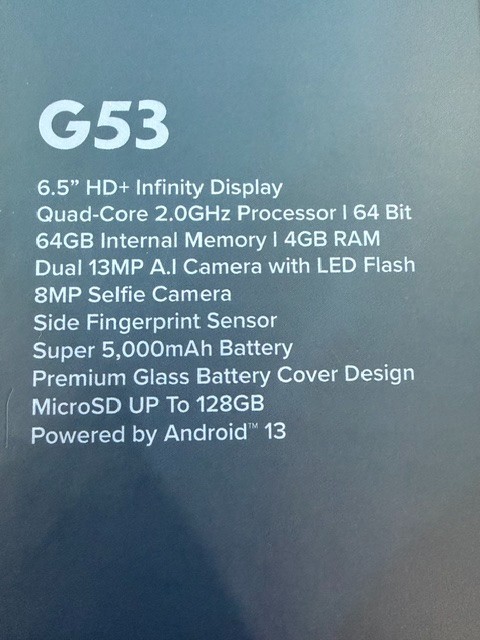 BLU Smartphone G53 ~ Pearl ~ 6.5″ HD+ Display ~ 64GB ~ Powered by Android 13