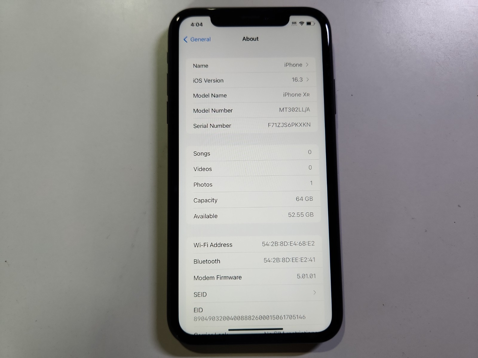 Apple iPhone XR A1984 64GB Factory Unlocked Clean IMEI Batt = 91% iOS 16.3 *RARE