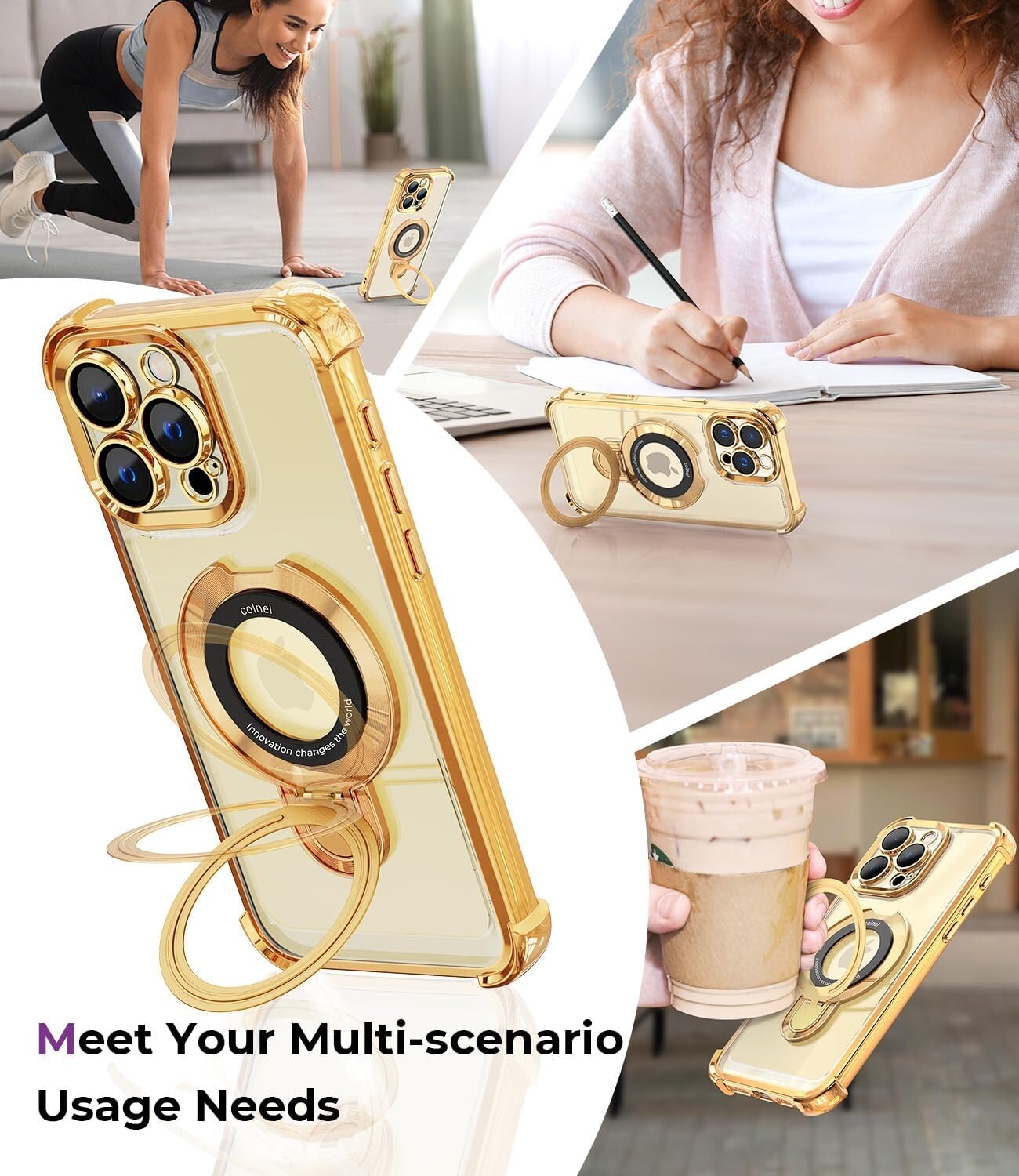For iPhone 16 Pro Max Case with Glossy Shockproof Bumper Stylish Cover Kickstand
