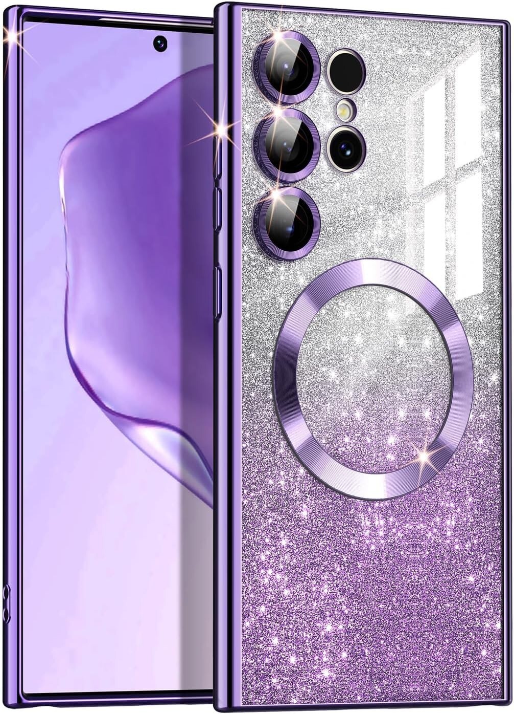 Samsung Galaxy S23 Ultra Case Clear Magnetic Glitter Gradient Shockproof Cover