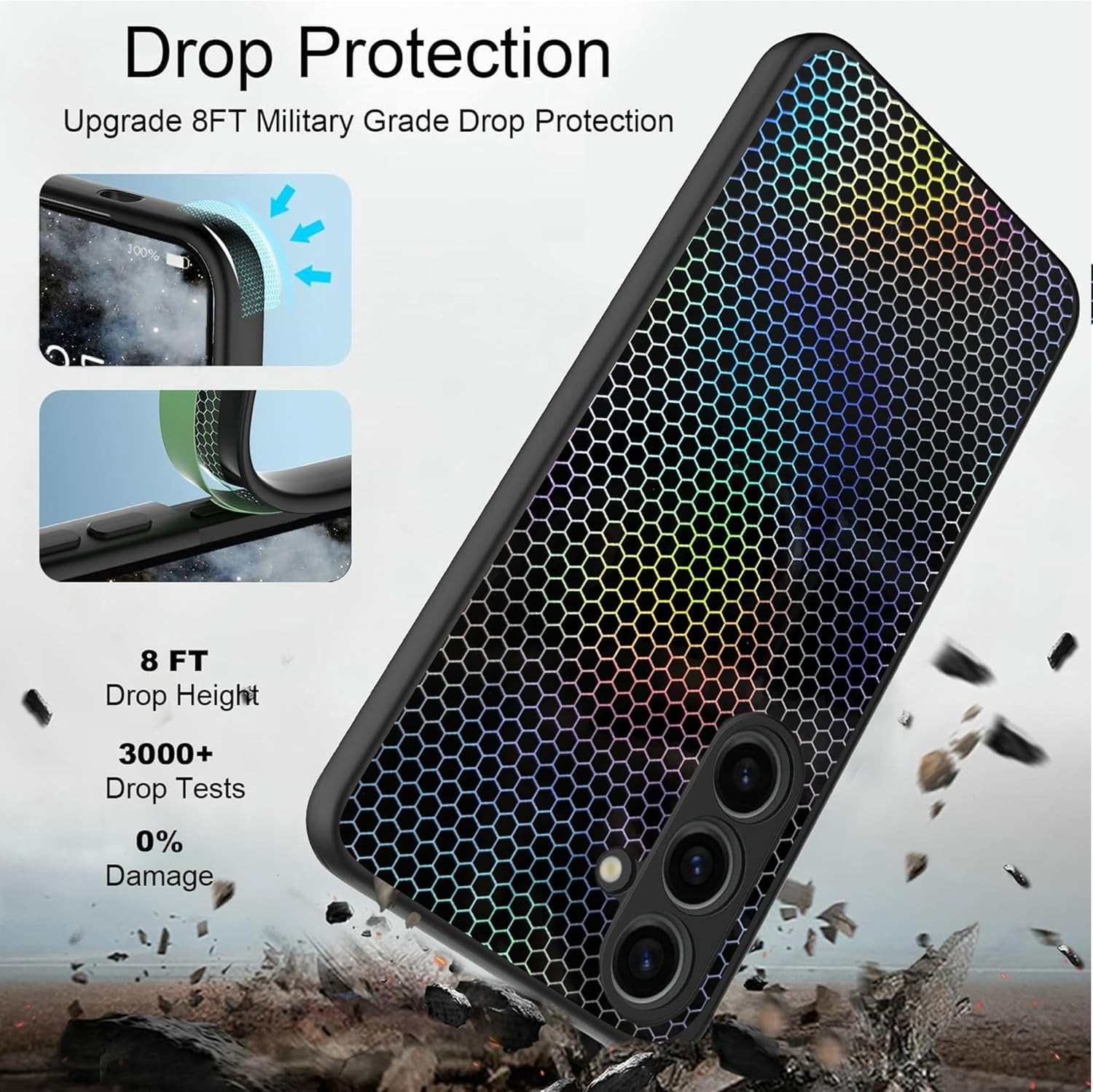 Samsung Galaxy A07 Case TPU Soft Silicone 3D Colorful Laser Reflection Black Cov