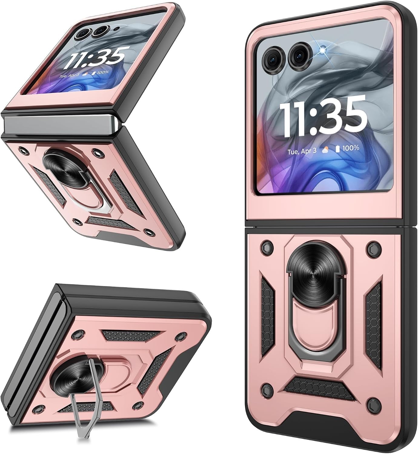 Heavy Duty Shockproof Case for Motorola Razr 2024/Razr 2025 with Kickstand, Rose