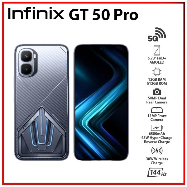 Infinix GT 50 Pro 5G Silver 12GB+512GB Dual SIM Unlocked Android Mobile Phone