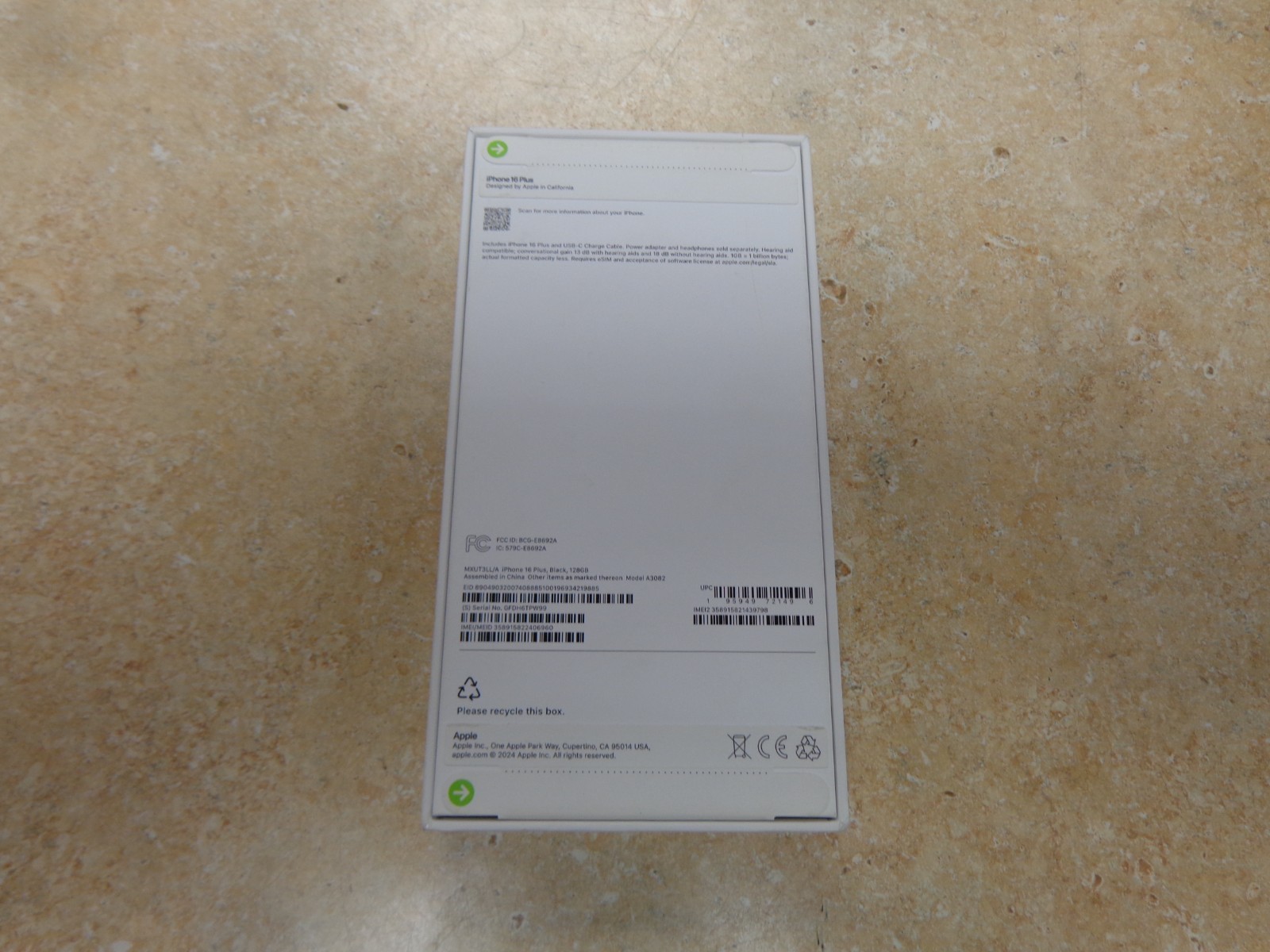 Sealed Apple iPhone 16 Plus Black 128GB MXUT3LL/A (SIM Unknown) *Please Read*