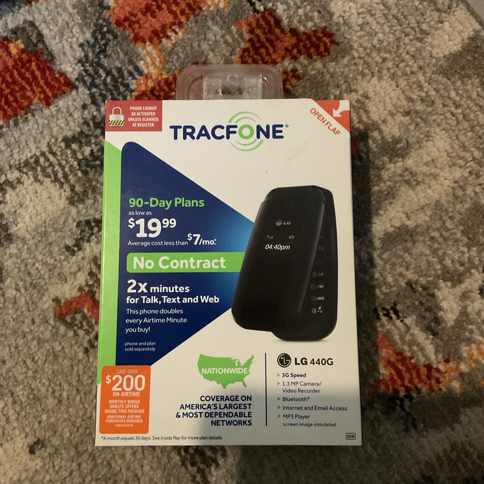 TRACFONE LG 440G Black Flip Cellular Phone, 3G 1.3 MP Camera, New In Box
