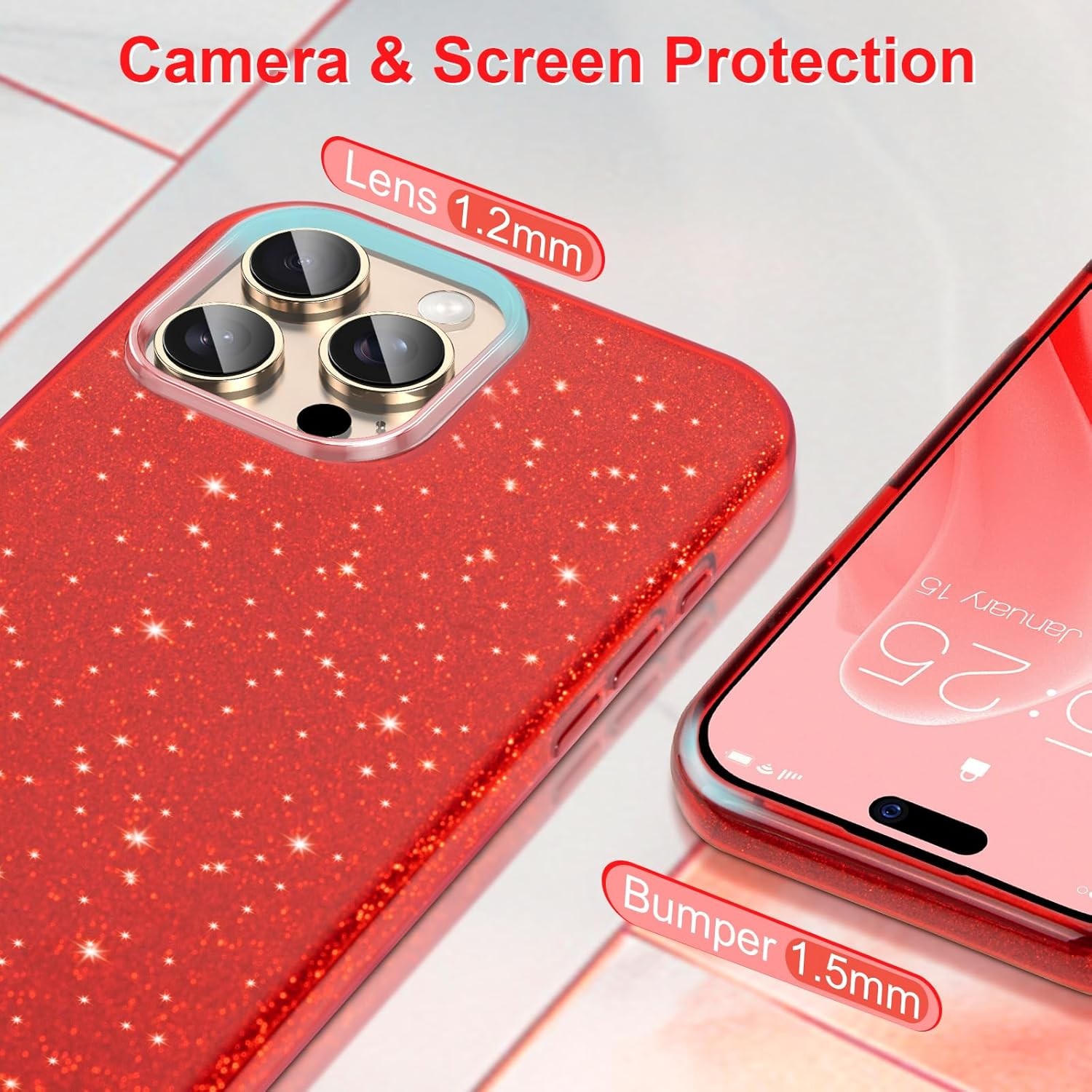 iPhone 16 Pro Max Case, Glitter Bling 3-Layer Shockproof Anti-Scratch Cover 6.9′