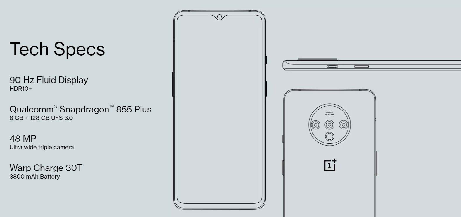 OnePlus 7T 128GB, 8GB 6.55 AMOLED 90Hz Display, Snapdragon 855+, T-Mobile Unl…