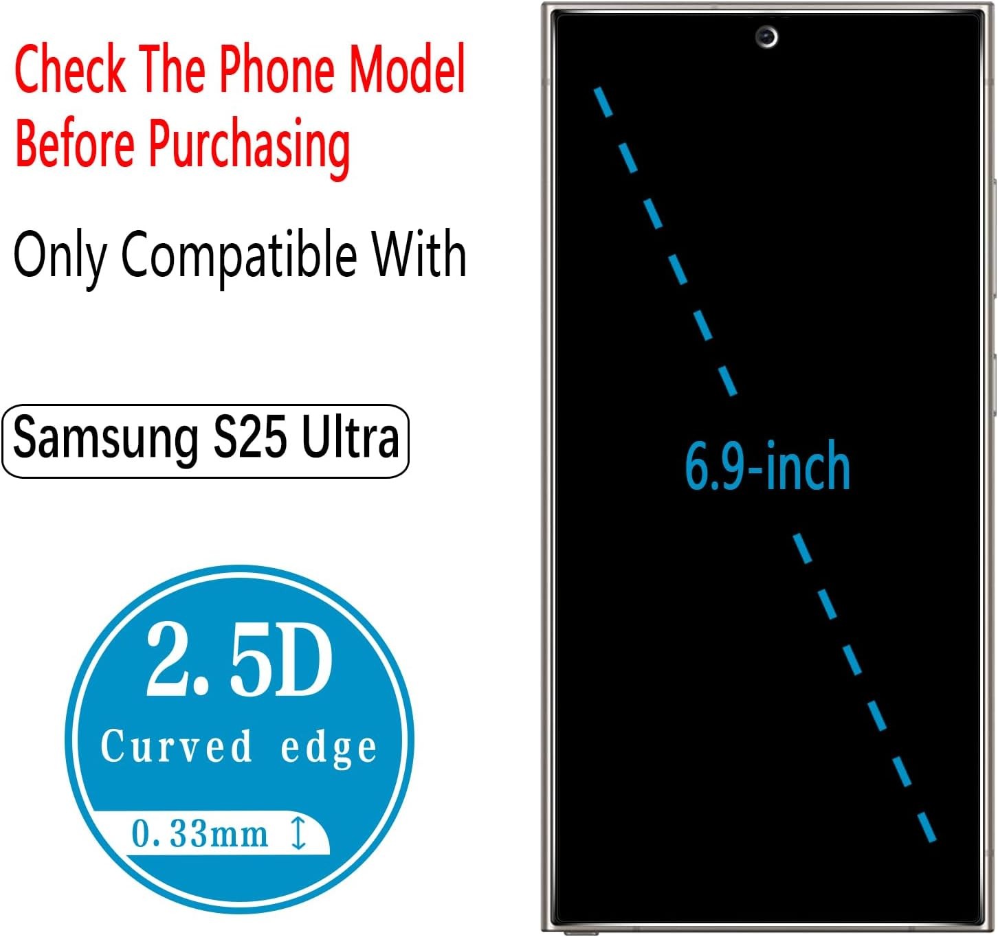 2PCS Privacy Screen Protector for Samsung Galaxy S25 Ultra 6.8 Inch Anti Spy