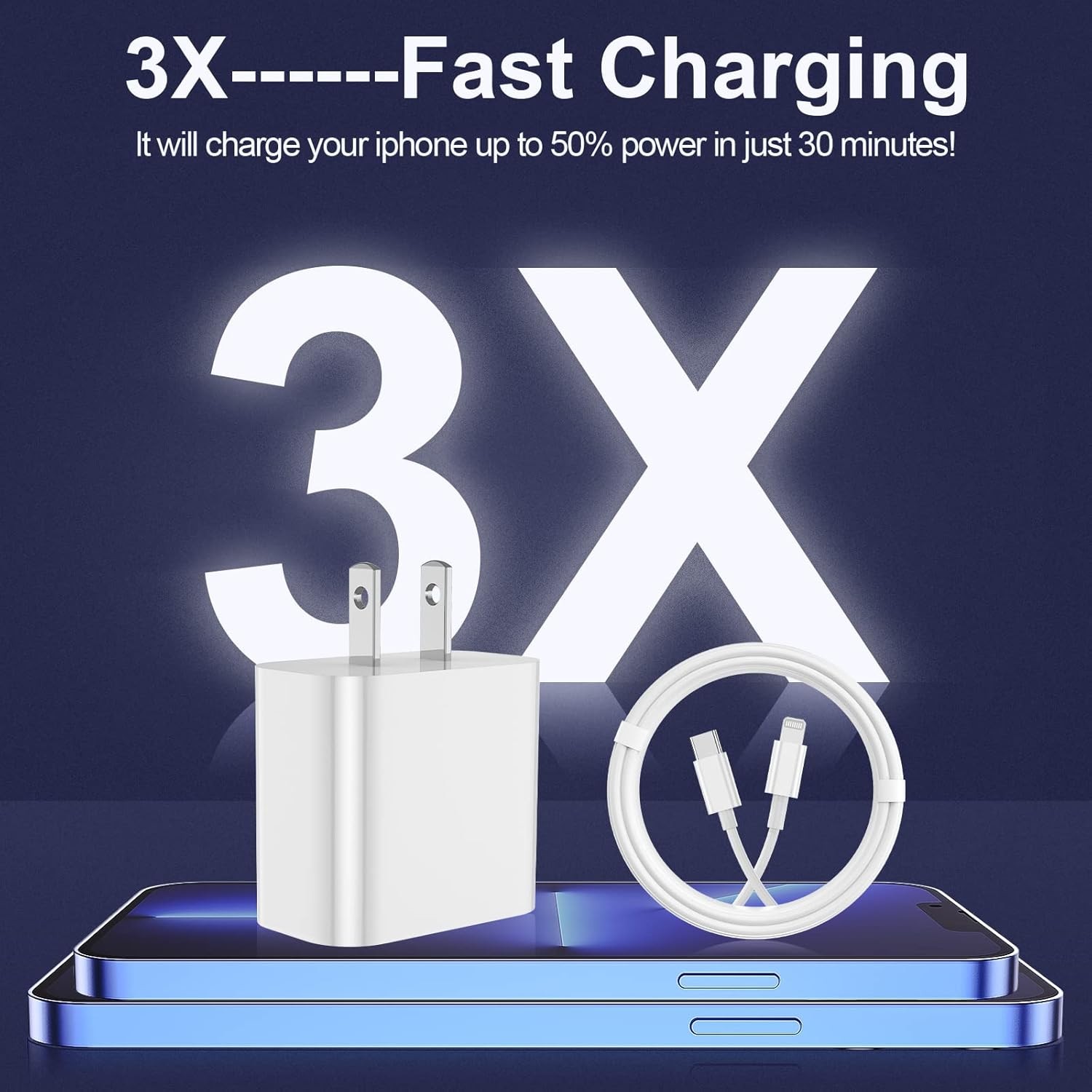 Type-C Fast Charger Adapter 20W 2-Pack for iPhone 14/13/12 with 6FT & 10FT Cable
