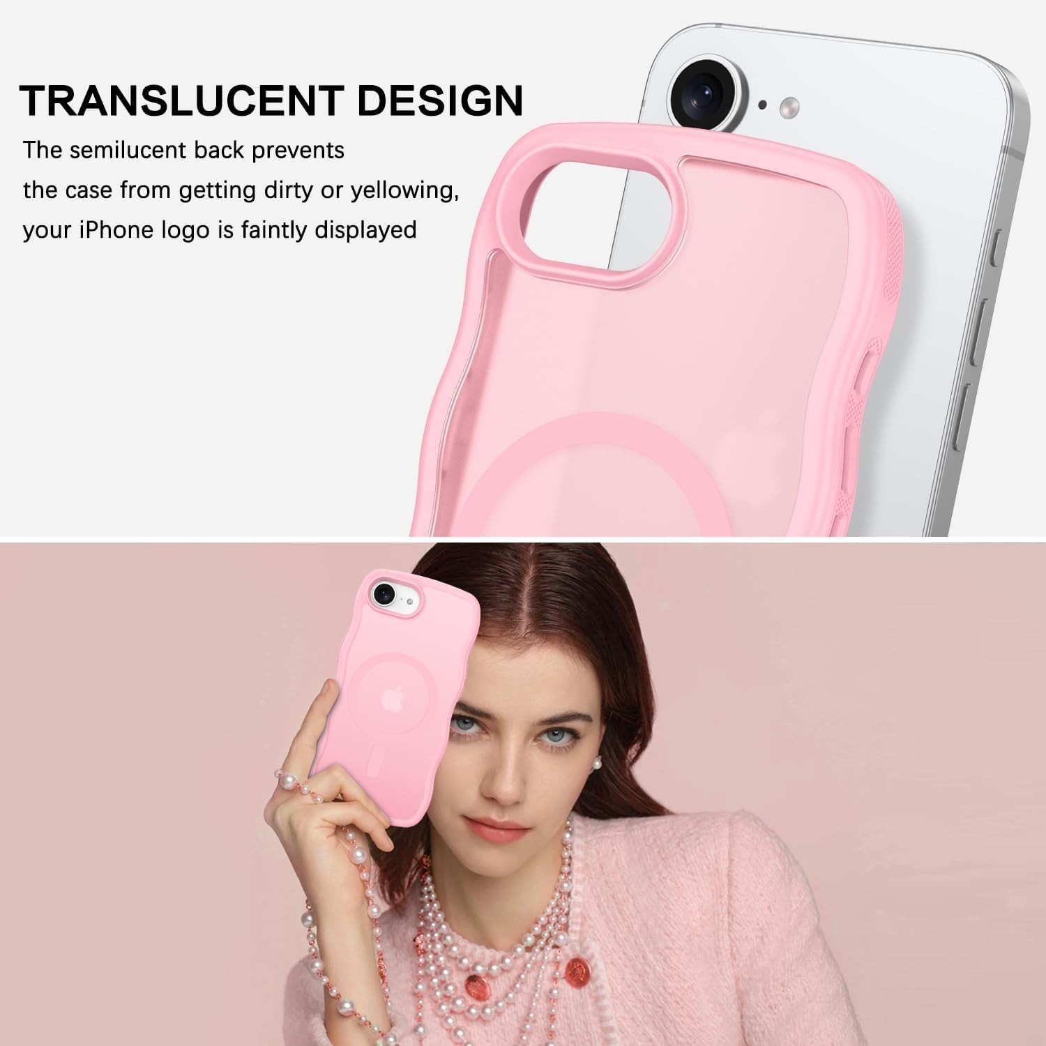 Magnetic for iPhone 17e Case, Cute Wavy Frame Translucent Matte Anti-Slip Bumper