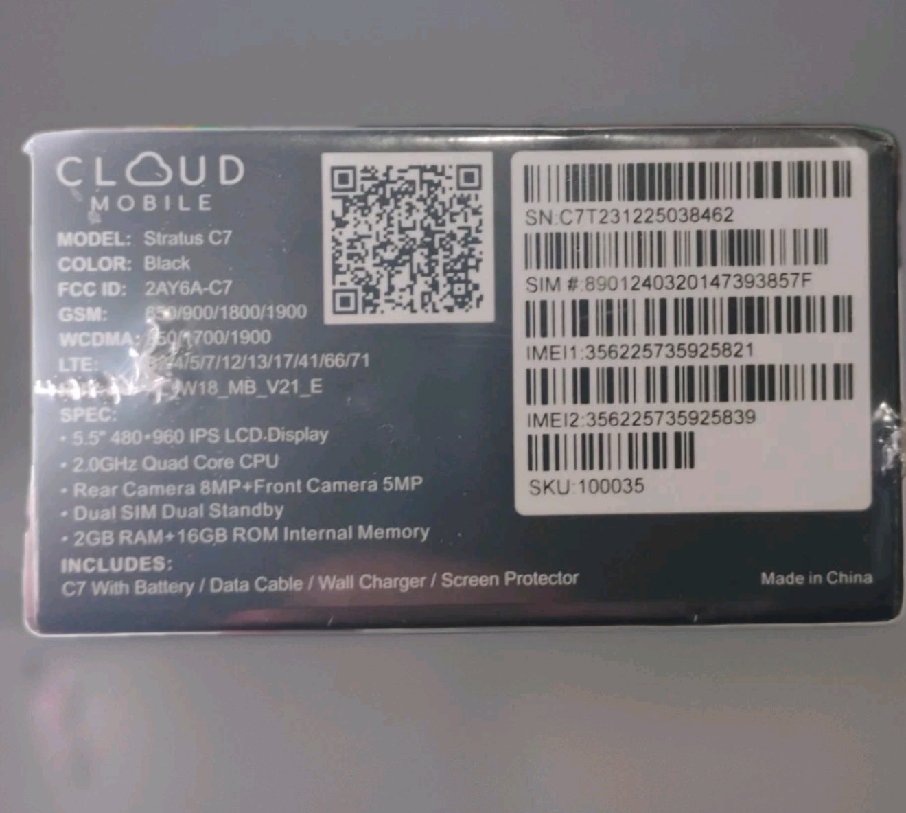 Cloud C7 Mobile Stratus Smartphone Smart Phone 480×960 2GB RAM 16GB NEW NIB IOB