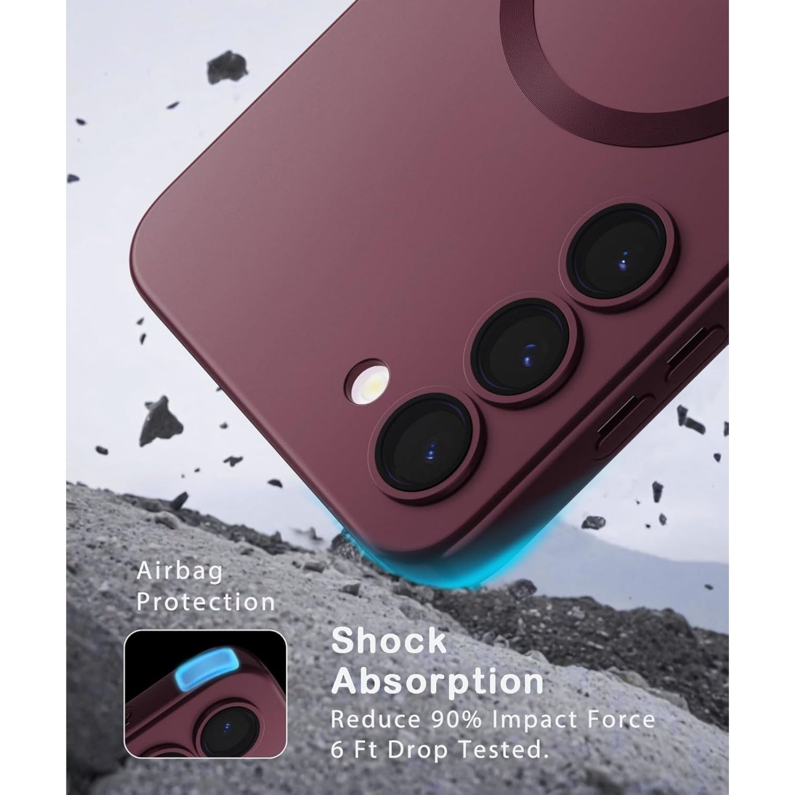 Magnetic Burgundy Slim Soft Silicone Case for Samsung Galaxy S23 Plus with Lens