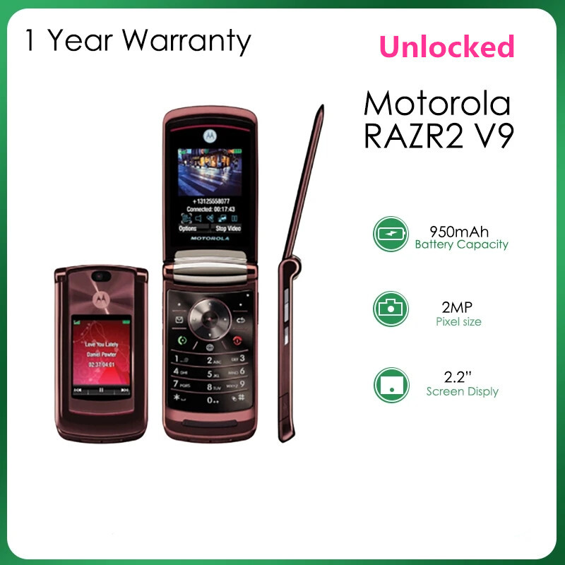 Original Motorola RAZR2 V9 3G 2.0MP 2GB WCDMA 2.2″ Unlocked Flip Cellular Phone