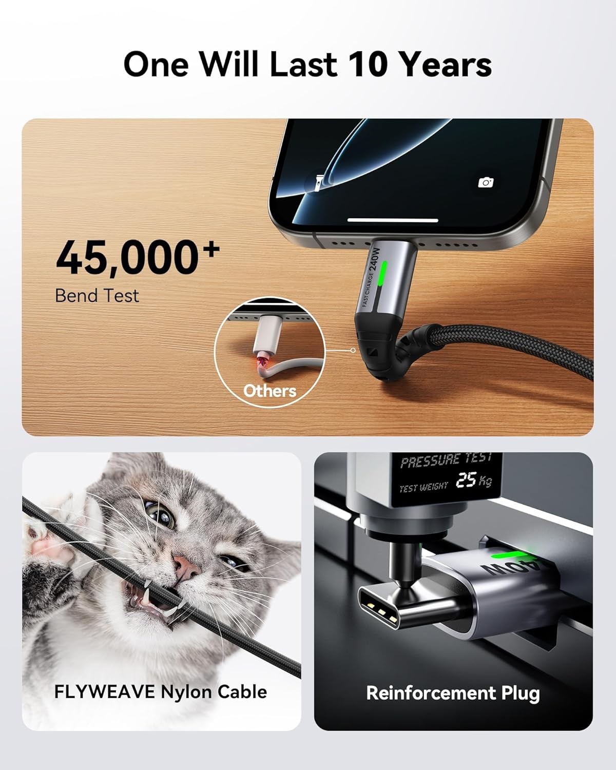 Braided USB C to USB C Cable, 240W Type C Charger Cord, Fast Charging