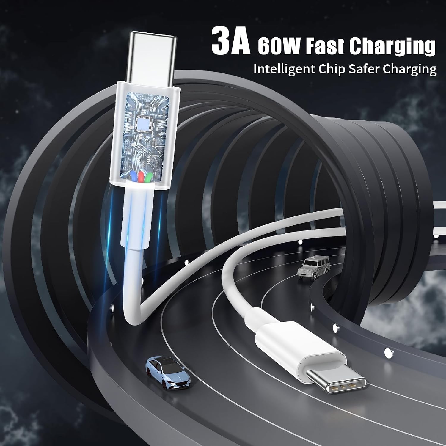 4-Pack 3FT USB-C Fast Charging Cable 60W for iPhone 15 16 Pro Plus and More