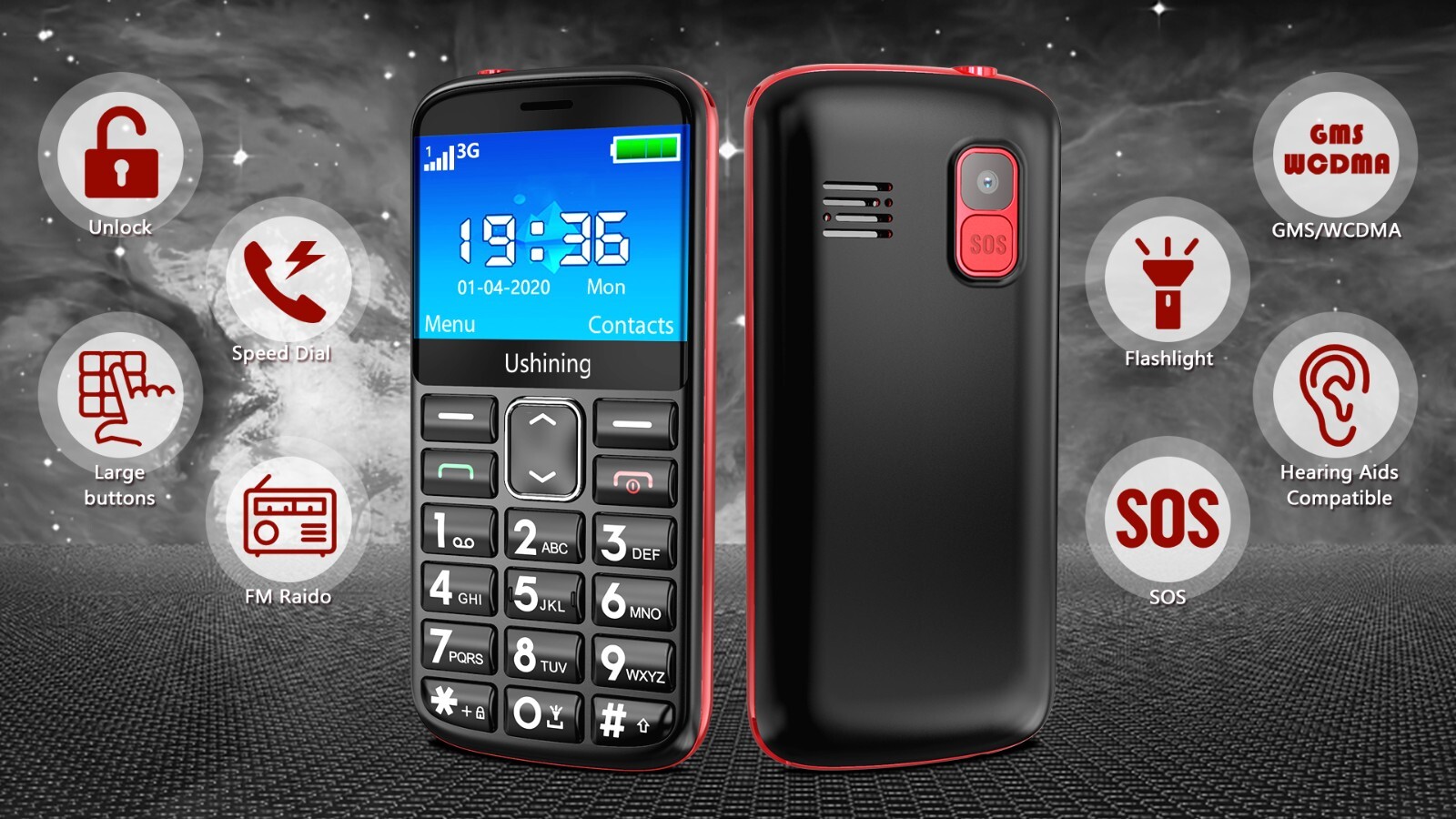 Ushining 3G Unlocked Cell Phone for Senior & Kids, Easy-to-Use Big Button