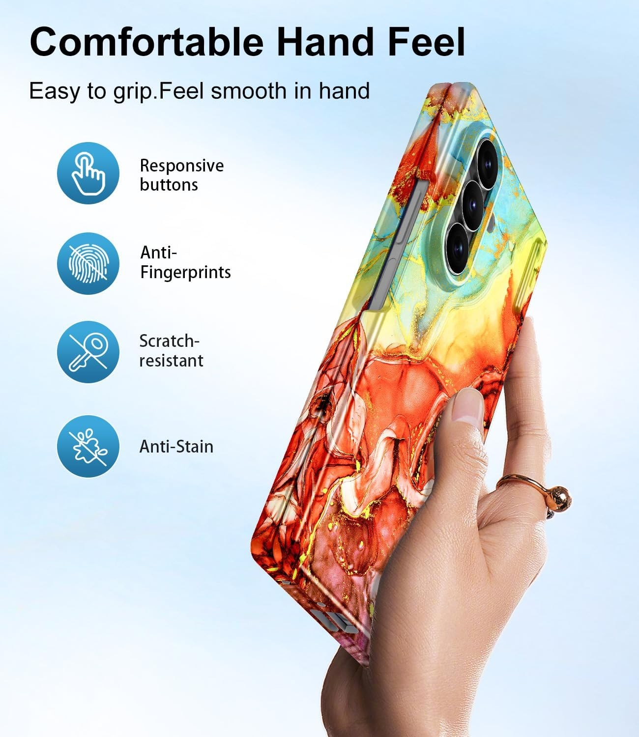Gold Glitter Marble Pattern Slim Hard PC Case for Samsung Galaxy Z Fold 7, Orang