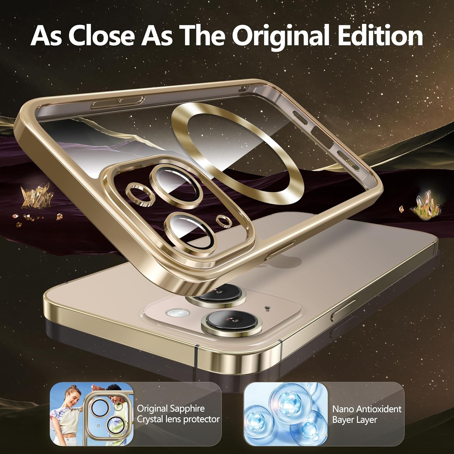 2 in 1 for iPhone 14 Case Crystal Clear, Not Yellowing, with Screen Protector +