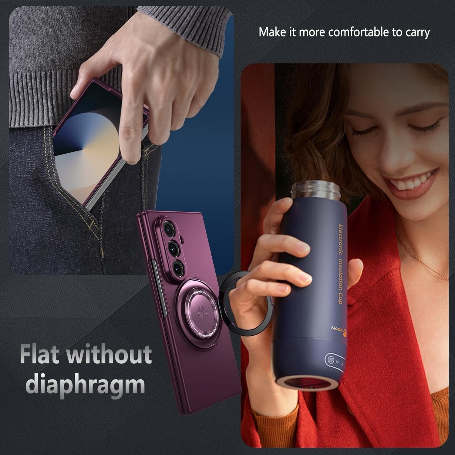 Burgundy Magnetic Stand Ring Holder Slim Shockproof Cell Cover for Samsung Galax