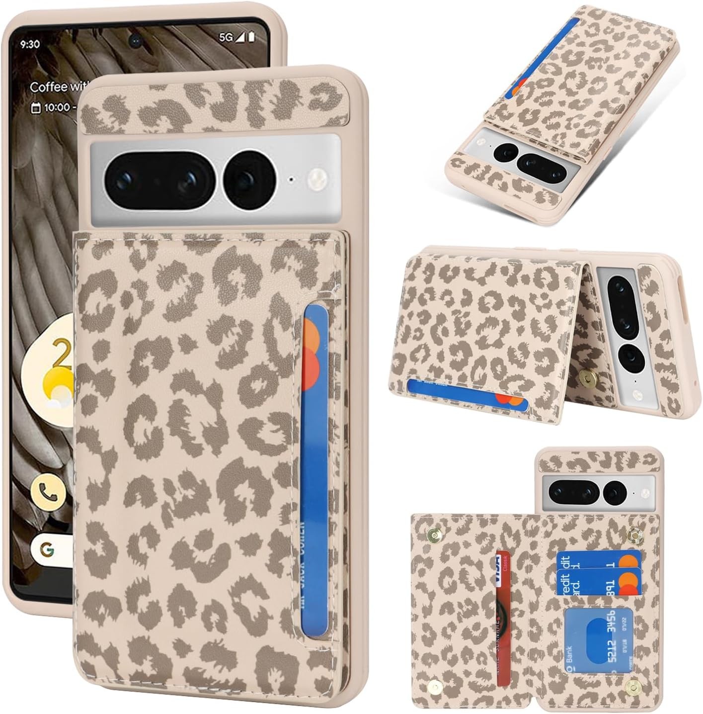 Google Pixel 7 Pro Case with Card Holder, Wallet Phone Case for Women Men (Beige
