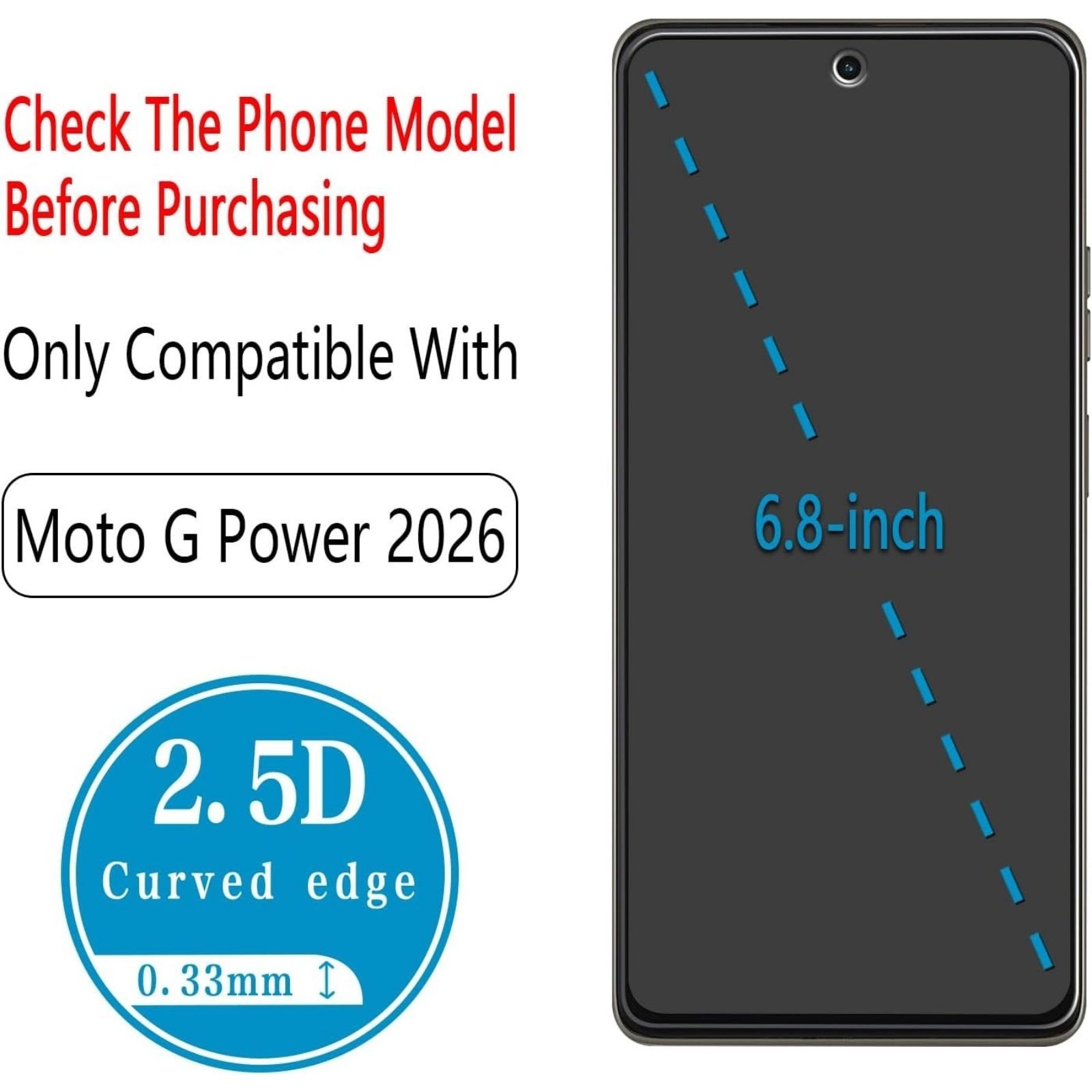 2PCS Tempered Glass Screen Protector for Motorola Moto G Power 2026 Anti Scratch