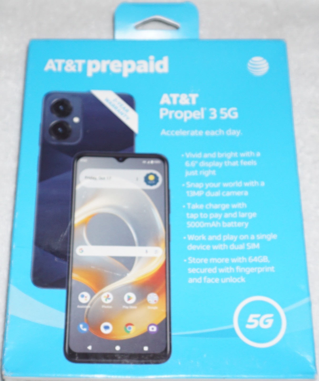 Propel 3 5G, 64GB, Midnight Blue – At&t Prepaid Smartphone – Brand New Sealed