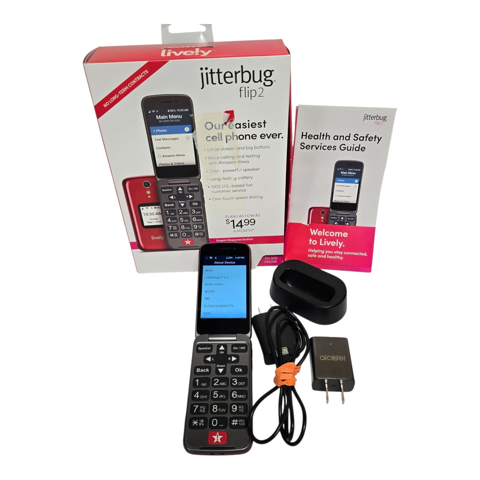 Lively Jitterbug Flip2 Cell Phone for Seniors Red TESTED WORKS FREE SHIPPING