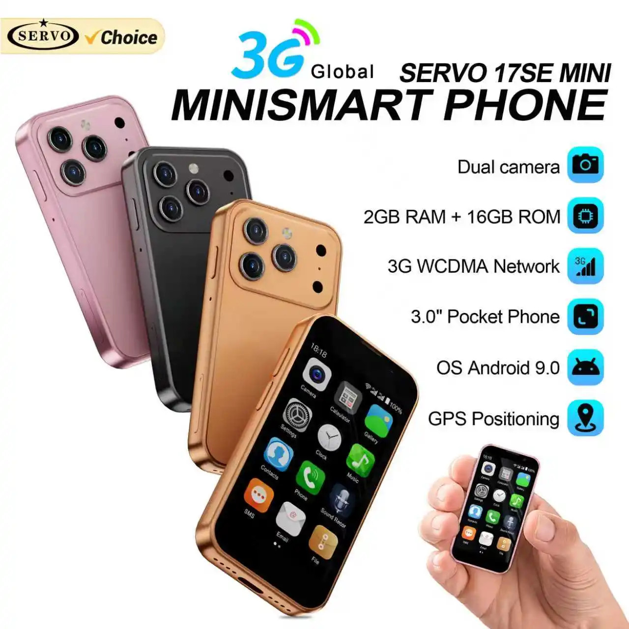 17SE MINI 3G Tiny Smartphone Android System Play Store 2GB+16GB Whatsapp GPS Wif