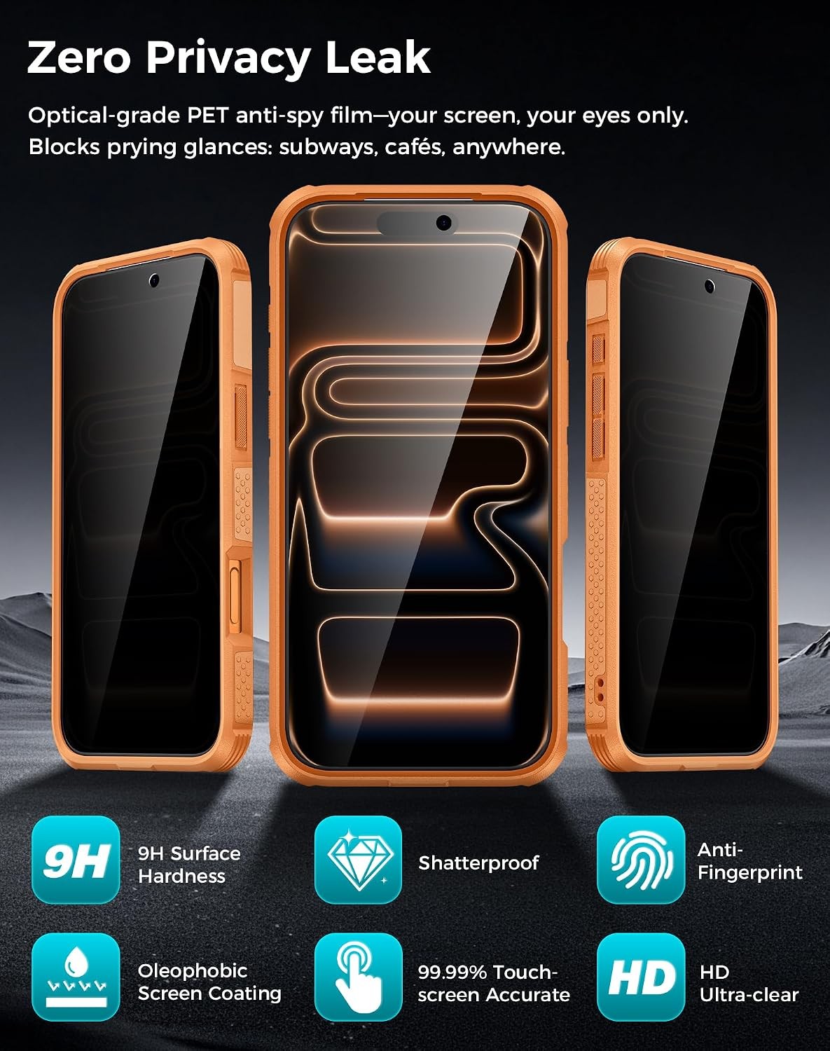 iPhone 17 Pro Case with Privacy Tempered Glass Screen Protector & Camera Lens Pr