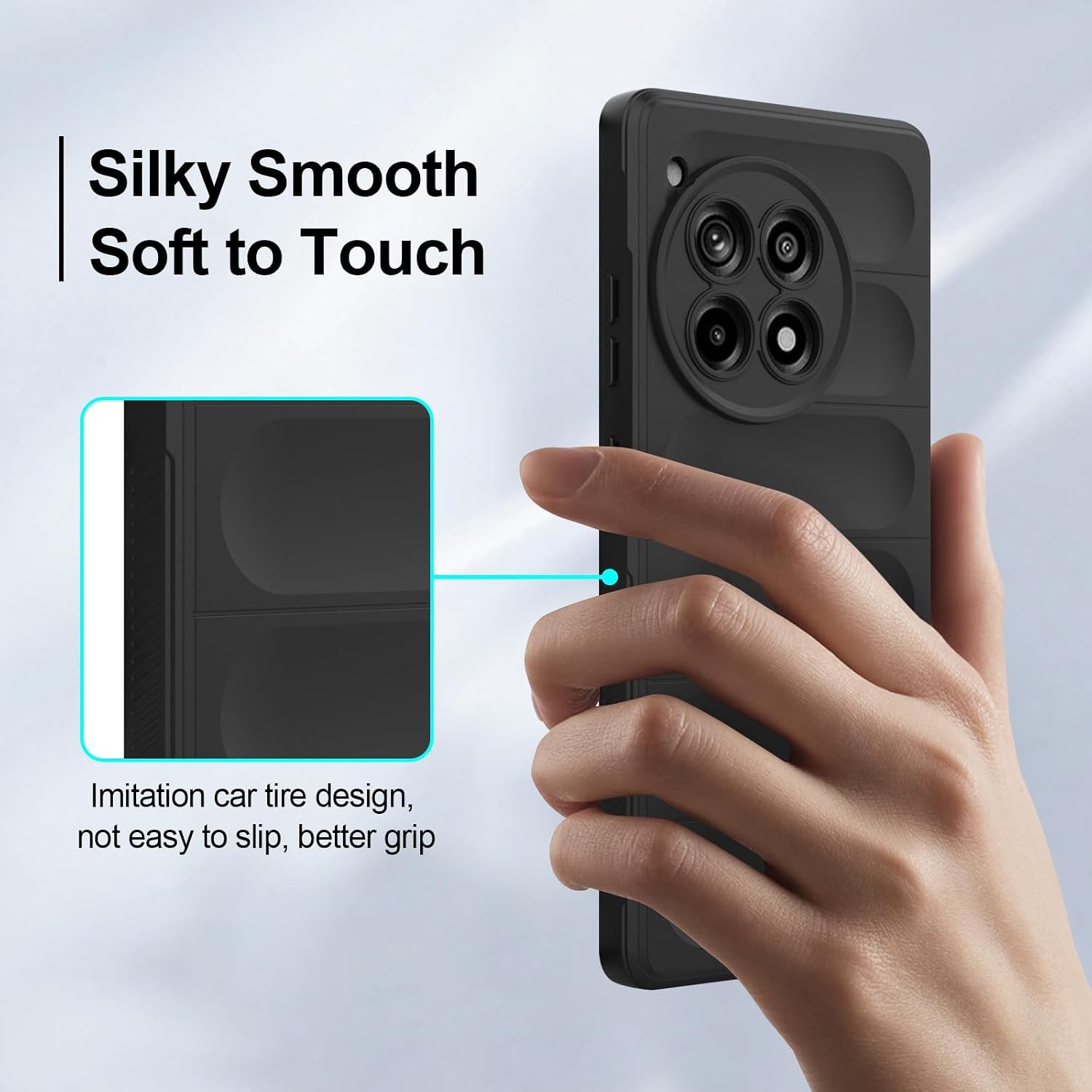 Silicone Case for OnePlus 12R, Shockproof with Camera Protection, Black
